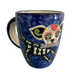 Alfa Contreras Mexican Pottery Day of the Dead Skeleton Dog Mug Talavera